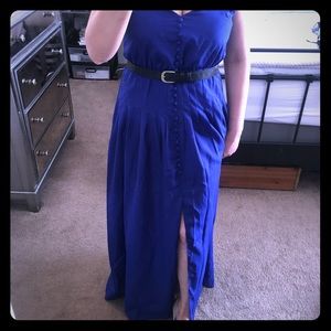 Blue button front maxi dress